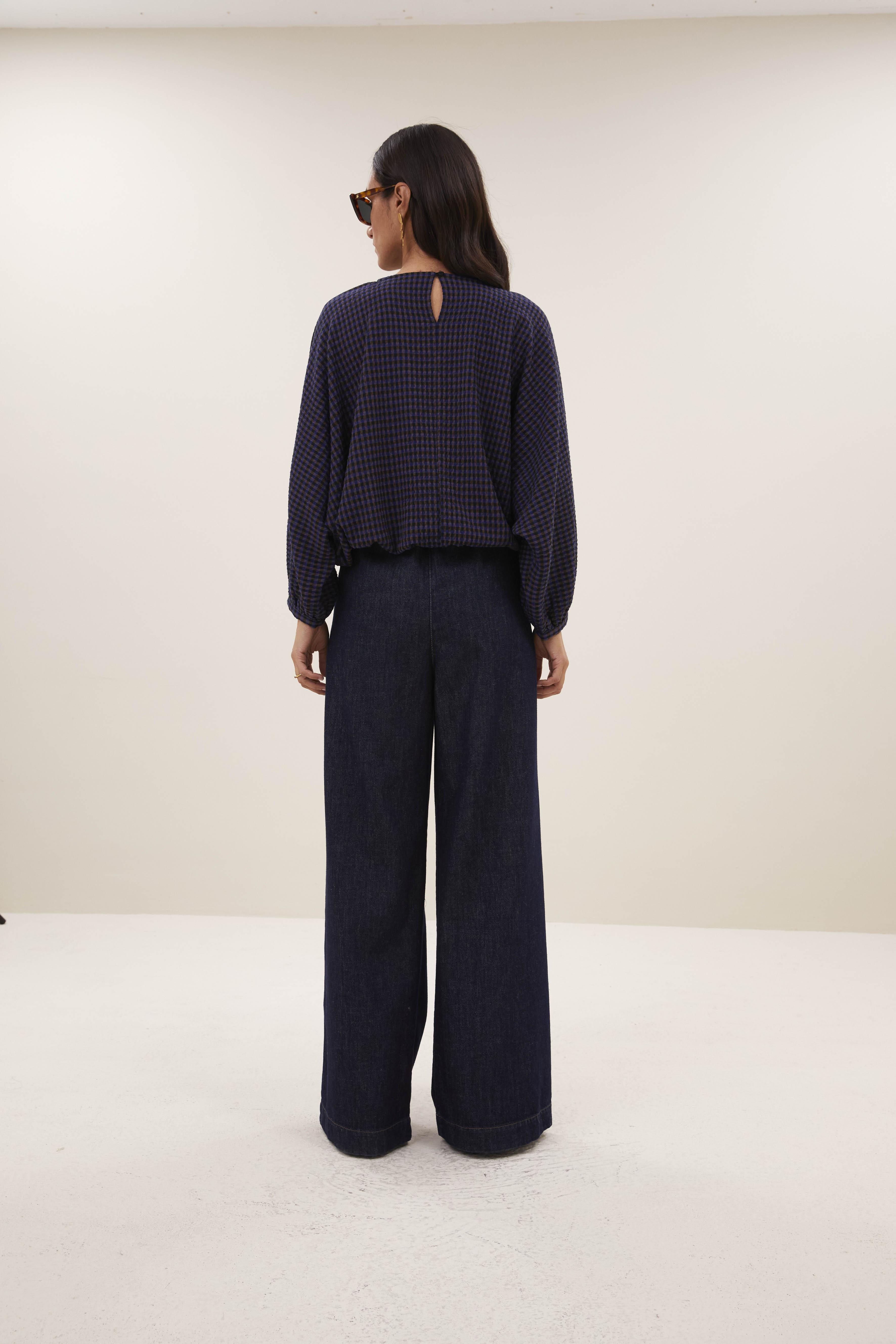 By-Bar Gaya Blouse Galaxy Check Damen Bluse Viskose dunkelblau